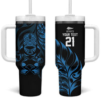 New Zealand Lawn Bowls Custom Tumbler With Handle Blue Maori Warrior Tribal Silver Fern LT9 One Size: 40 oz Blue - Polynesian Pride