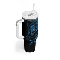 New Zealand Lawn Bowls Custom Tumbler With Handle Blue Maori Warrior Tribal Silver Fern LT9 - Polynesian Pride