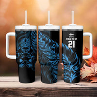 New Zealand Lawn Bowls Custom Tumbler With Handle Blue Maori Warrior Tribal Silver Fern LT9 - Polynesian Pride