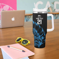 New Zealand Lawn Bowls Custom Tumbler With Handle Blue Maori Warrior Tribal Silver Fern LT9 - Polynesian Pride