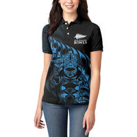 New Zealand Lawn Bowls Custom Women Polo Shirt Blue Maori Warrior Tribal Silver Fern - Polynesian Pride