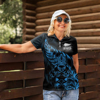 New Zealand Lawn Bowls Custom Women Polo Shirt Blue Maori Warrior Tribal Silver Fern - Polynesian Pride