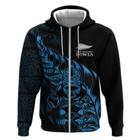 New Zealand Lawn Bowls Custom Zip Hoodie Blue Maori Warrior Tribal Silver Fern LT9 Zip Hoodie Blue - Polynesian Pride