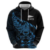 New Zealand Lawn Bowls Custom Zip Hoodie Blue Maori Warrior Tribal Silver Fern LT9 - Polynesian Pride
