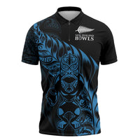 New Zealand Lawn Bowls Custom Zipper Polo Shirt Blue Maori Warrior Tribal Silver Fern LT9 Blue - Polynesian Pride