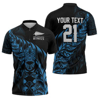 New Zealand Lawn Bowls Custom Zipper Polo Shirt Blue Maori Warrior Tribal Silver Fern LT9 - Polynesian Pride
