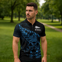 New Zealand Lawn Bowls Custom Zipper Polo Shirt Blue Maori Warrior Tribal Silver Fern LT9 - Polynesian Pride