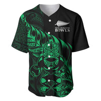New Zealand Lawn Bowls Custom Baseball Jersey Green Maori Warrior Tribal Silver Fern LT9 Green - Polynesian Pride