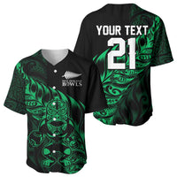 New Zealand Lawn Bowls Custom Baseball Jersey Green Maori Warrior Tribal Silver Fern LT9 - Polynesian Pride