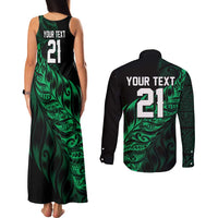 New Zealand Lawn Bowls Custom Couples Matching Tank Maxi Dress and Long Sleeve Button Shirt Green Maori Warrior Tribal Silver Fern LT9 - Polynesian Pride