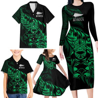 New Zealand Lawn Bowls Custom Family Matching Long Sleeve Bodycon Dress and Hawaiian Shirt Green Maori Warrior Tribal Silver Fern LT9 - Polynesian Pride