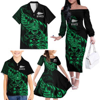 New Zealand Lawn Bowls Custom Family Matching Off The Shoulder Long Sleeve Dress and Hawaiian Shirt Green Maori Warrior Tribal Silver Fern LT9 - Polynesian Pride