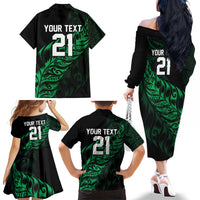 New Zealand Lawn Bowls Custom Family Matching Off The Shoulder Long Sleeve Dress and Hawaiian Shirt Green Maori Warrior Tribal Silver Fern LT9 - Polynesian Pride