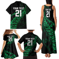 New Zealand Lawn Bowls Custom Family Matching Tank Maxi Dress and Hawaiian Shirt Green Maori Warrior Tribal Silver Fern LT9 - Polynesian Pride