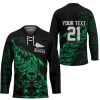 New Zealand Lawn Bowls Custom Hockey Jersey Green Maori Warrior Tribal Silver Fern LT9 - Polynesian Pride