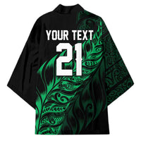 New Zealand Lawn Bowls Custom Kimono Green Maori Warrior Tribal Silver Fern LT9 - Polynesian Pride