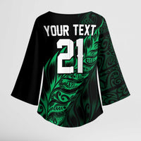New Zealand Lawn Bowls Custom Kimono Sleeve Blouse Green Maori Warrior Tribal Silver Fern LT9 - Polynesian Pride