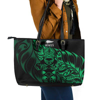New Zealand Lawn Bowls Leather Tote Bag Green Maori Warrior Tribal Silver Fern LT9 - Polynesian Pride