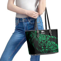 New Zealand Lawn Bowls Leather Tote Bag Green Maori Warrior Tribal Silver Fern LT9 - Polynesian Pride