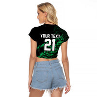 New Zealand Lawn Bowls Custom Raglan Cropped T Shirt Green Maori Warrior Tribal Silver Fern LT9 - Polynesian Pride