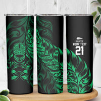New Zealand Lawn Bowls Custom Skinny Tumbler Green Maori Warrior Tribal Silver Fern LT9 - Polynesian Pride