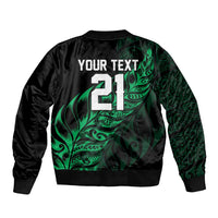New Zealand Lawn Bowls Custom Sleeve Zip Bomber Jacket Green Maori Warrior Tribal Silver Fern LT9 - Polynesian Pride