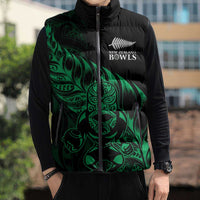 New Zealand Lawn Bowls Custom Sleeveless Puffer Jacket Green Maori Warrior Tribal Silver Fern LT9 - Polynesian Pride
