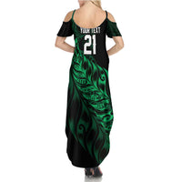 New Zealand Lawn Bowls Custom Summer Maxi Dress Green Maori Warrior Tribal Silver Fern LT9 - Polynesian Pride