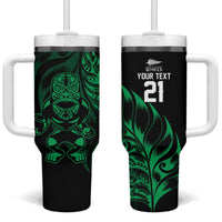 New Zealand Lawn Bowls Custom Tumbler With Handle Green Maori Warrior Tribal Silver Fern LT9 One Size: 40 oz Green - Polynesian Pride