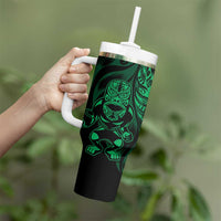 New Zealand Lawn Bowls Custom Tumbler With Handle Green Maori Warrior Tribal Silver Fern LT9 - Polynesian Pride