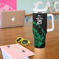 New Zealand Lawn Bowls Custom Tumbler With Handle Green Maori Warrior Tribal Silver Fern LT9 - Polynesian Pride
