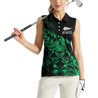 New Zealand Lawn Bowls Custom Women Sleeveless Polo Shirt Green Maori Warrior Tribal Silver Fern - Polynesian Pride