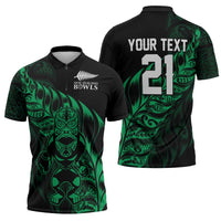 New Zealand Lawn Bowls Custom Zipper Polo Shirt Green Maori Warrior Tribal Silver Fern - Polynesian Pride