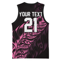 New Zealand Lawn Bowls Custom Basketball Jersey Pink Maori Warrior Tribal Silver Fern LT9 - Polynesian Pride