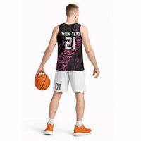 New Zealand Lawn Bowls Custom Basketball Jersey Pink Maori Warrior Tribal Silver Fern LT9 - Polynesian Pride
