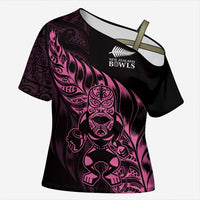 New Zealand Lawn Bowls Custom Cross Shoulder Shirt Pink Maori Warrior Tribal Silver Fern LT9 Female Pink - Polynesian Pride