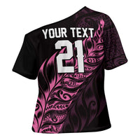 New Zealand Lawn Bowls Custom Cross Shoulder Shirt Pink Maori Warrior Tribal Silver Fern LT9 - Polynesian Pride