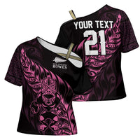 New Zealand Lawn Bowls Custom Cross Shoulder Shirt Pink Maori Warrior Tribal Silver Fern LT9 - Polynesian Pride
