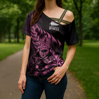 New Zealand Lawn Bowls Custom Cross Shoulder Shirt Pink Maori Warrior Tribal Silver Fern LT9 - Polynesian Pride