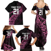 New Zealand Lawn Bowls Custom Family Matching Summer Maxi Dress and Hawaiian Shirt Pink Maori Warrior Tribal Silver Fern LT9 - Polynesian Pride