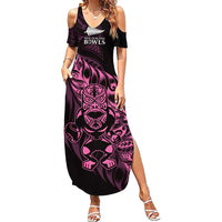 New Zealand Lawn Bowls Custom Family Matching Summer Maxi Dress and Hawaiian Shirt Pink Maori Warrior Tribal Silver Fern LT9 Mom's Dress Pink - Polynesian Pride