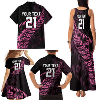 New Zealand Lawn Bowls Custom Family Matching Tank Maxi Dress and Hawaiian Shirt Pink Maori Warrior Tribal Silver Fern LT9 - Polynesian Pride