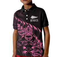 New Zealand Lawn Bowls Custom Kid Polo Shirt Pink Maori Warrior Tribal Silver Fern LT9 Kid Pink - Polynesian Pride