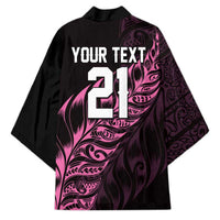 New Zealand Lawn Bowls Custom Kimono Pink Maori Warrior Tribal Silver Fern LT9 - Polynesian Pride
