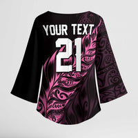 New Zealand Lawn Bowls Custom Kimono Sleeve Blouse Pink Maori Warrior Tribal Silver Fern LT9 - Polynesian Pride