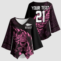 New Zealand Lawn Bowls Custom Kimono Sleeve Blouse Pink Maori Warrior Tribal Silver Fern LT9 - Polynesian Pride