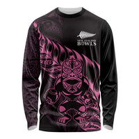 New Zealand Lawn Bowls Custom Long Sleeve Shirt Pink Maori Warrior Tribal Silver Fern LT9 Unisex Pink - Polynesian Pride