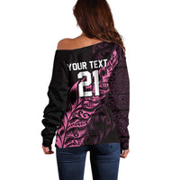 New Zealand Lawn Bowls Custom Off Shoulder Sweater Pink Maori Warrior Tribal Silver Fern LT9 - Polynesian Pride