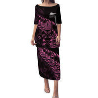 New Zealand Lawn Bowls Custom Puletasi Pink Maori Warrior Tribal Silver Fern LT9 Long Dress Pink - Polynesian Pride