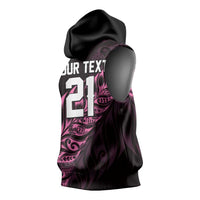New Zealand Lawn Bowls Custom Sleeveless Hoodie Pink Maori Warrior Tribal Silver Fern LT9 - Polynesian Pride